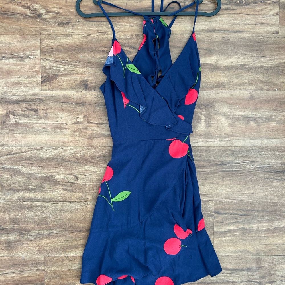 Ruffled blue cherry mini summer dress